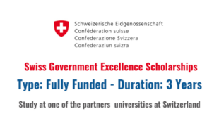 Fully Funded Swiss Government Scholarship 2021/2022