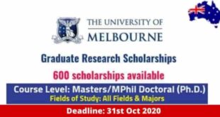 Graduate Research Scholarships at the University of Melbourne, Australia