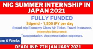 Fully Funded NIG Summer Internship in Japan 2021