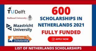 Fully Funded 600 Scholarships in Netherlands 2021