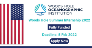 Funded Woods Hole Summer Internship USA 2022